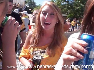 Partying and Flashing Tits While Tailgating Outside Iowa City Football Game