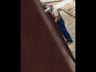 Chubby train engineer gets pounded by train